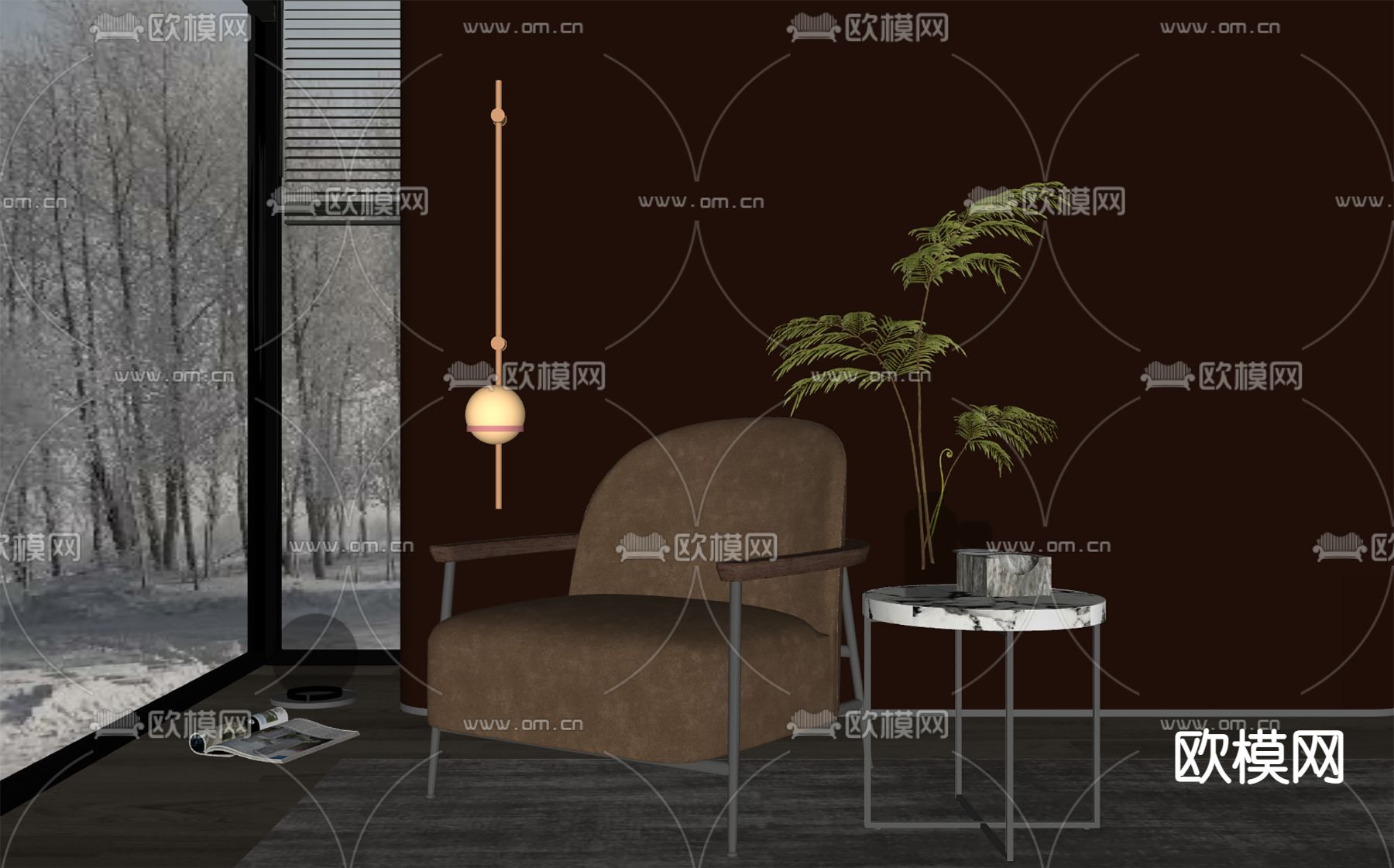 现代单人沙发su模型下载（渲染图2）