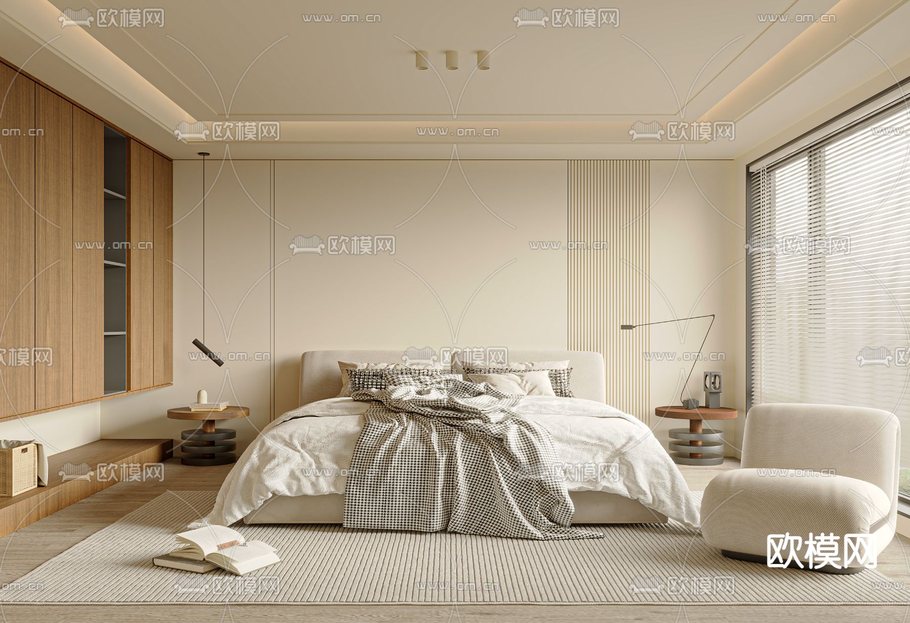 奶油风卧室 主卧 主人房3d模型下载（渲染图4）