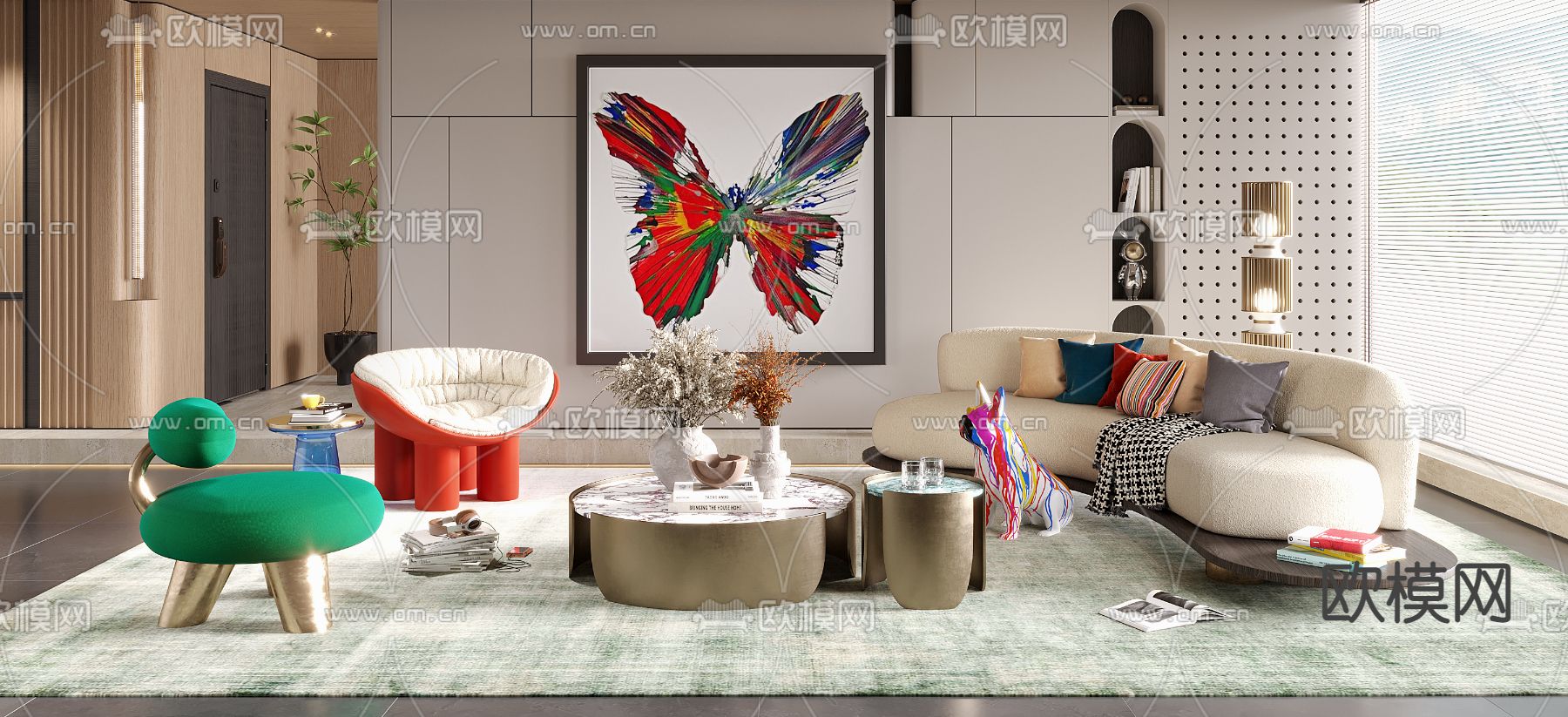 孟菲斯风客厅3d模型下载（渲染图2）