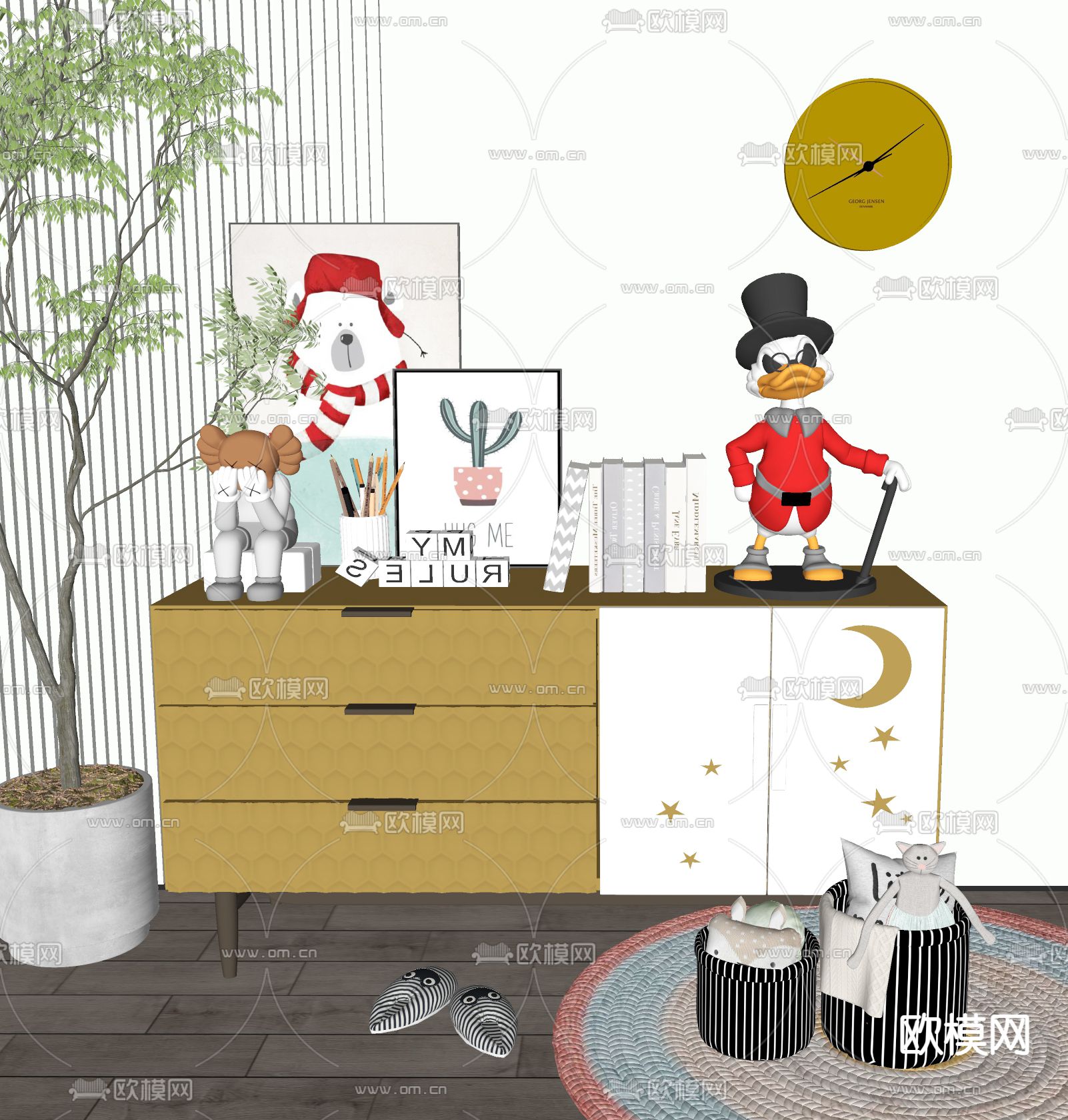 现代边柜 玄关柜su模型下载（渲染图2）