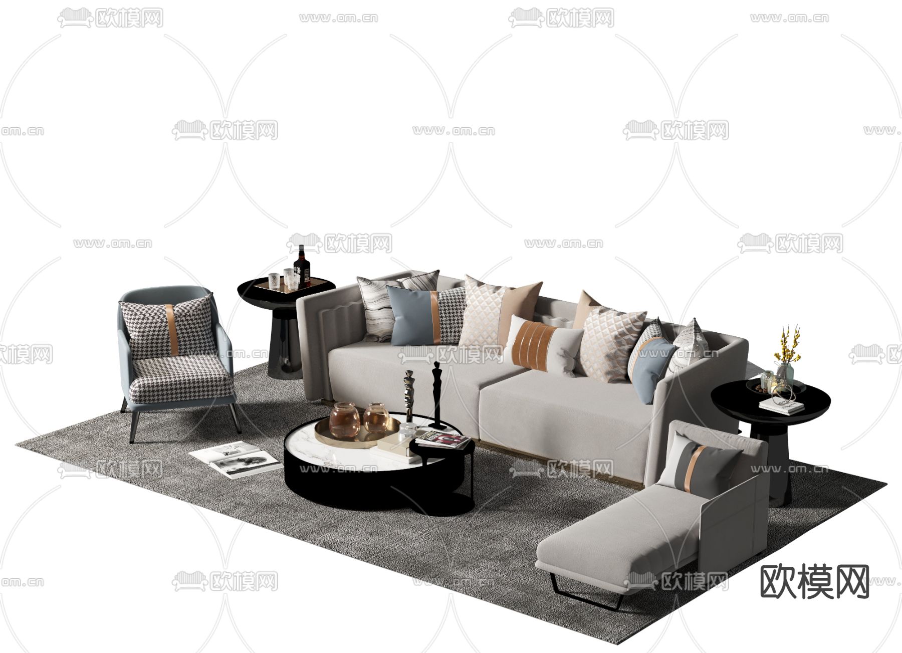 轻奢风组合沙发3d模型下载
