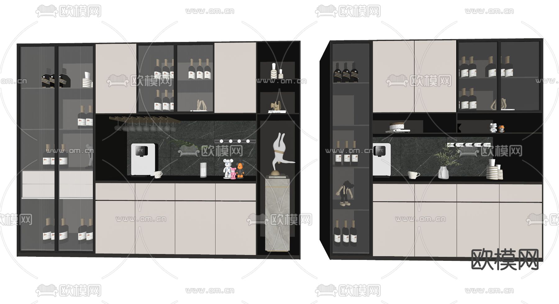 现代玻璃酒柜su模型下载（渲染图2）