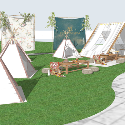 露营帐篷 户外露营设施su模型 
