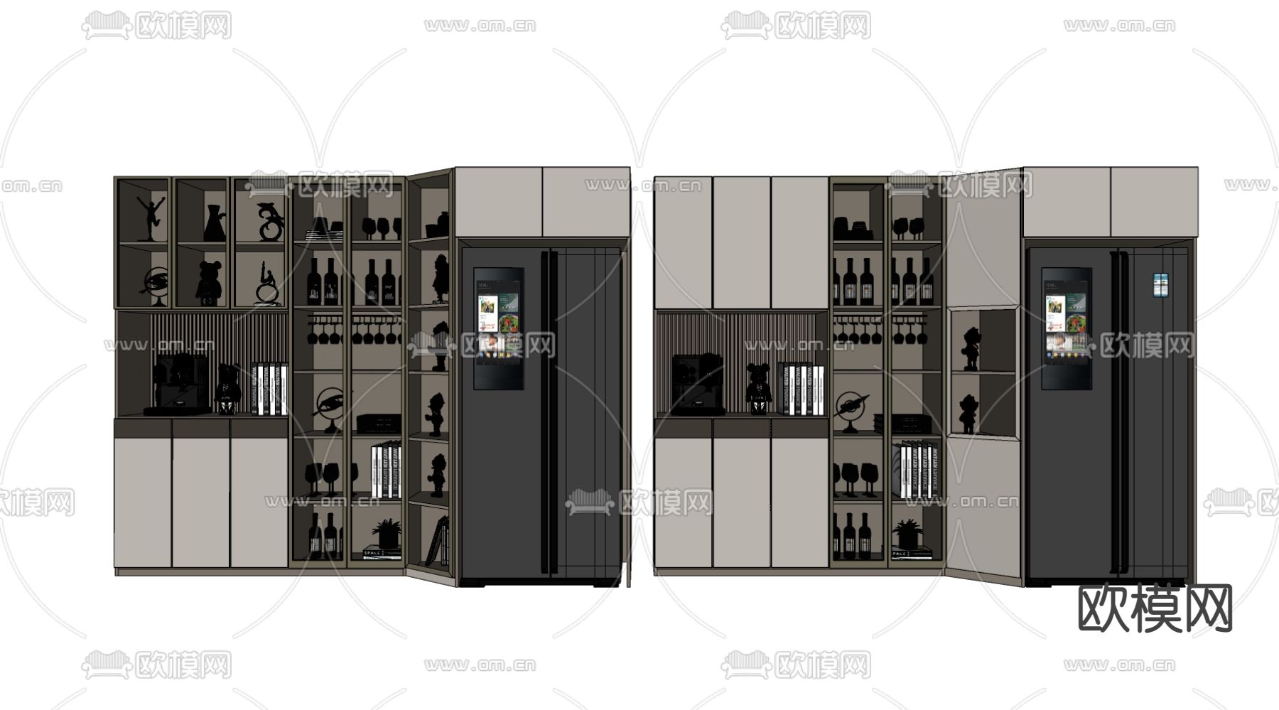 轻奢酒柜 冰箱su模型下载（渲染图2）