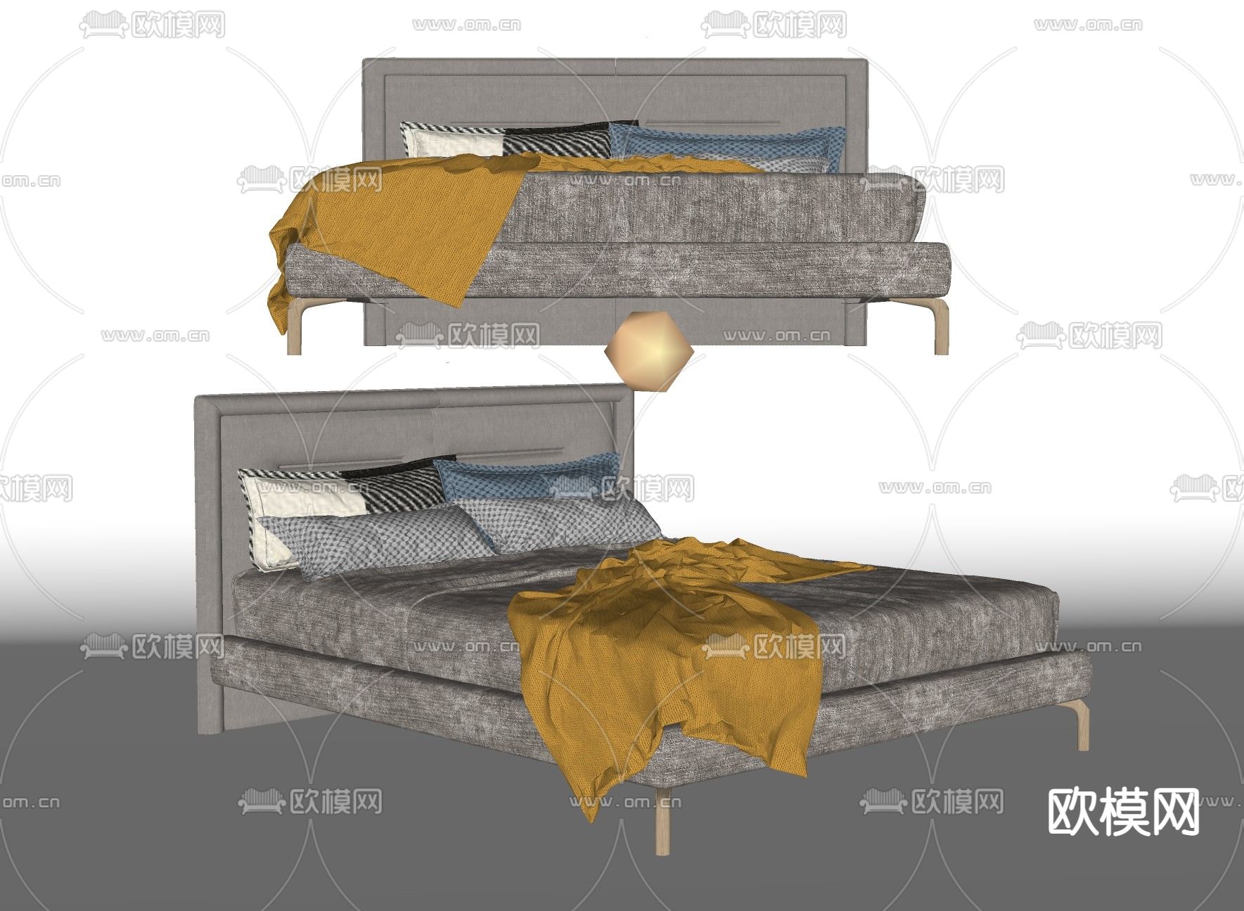 北欧双人床su模型下载（渲染图2）