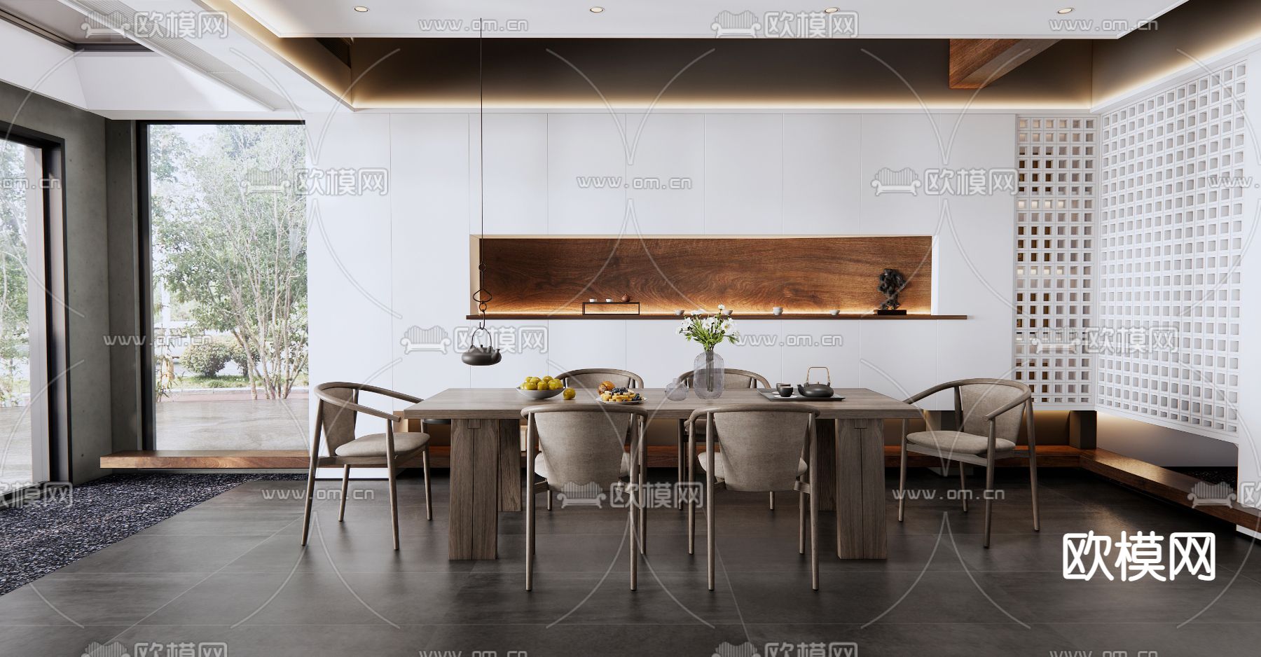 新中式茶室su模型下载（渲染图1）