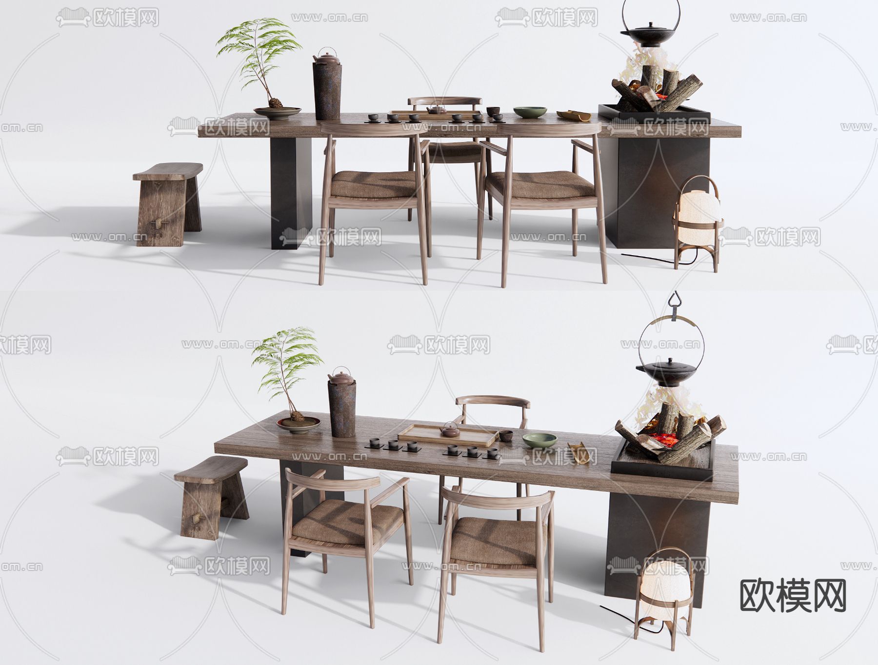 新中式茶桌椅3d模型下载