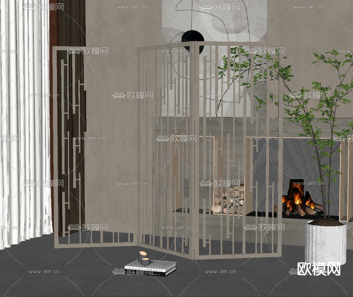 现代屏风隔断su模型下载（渲染图2）