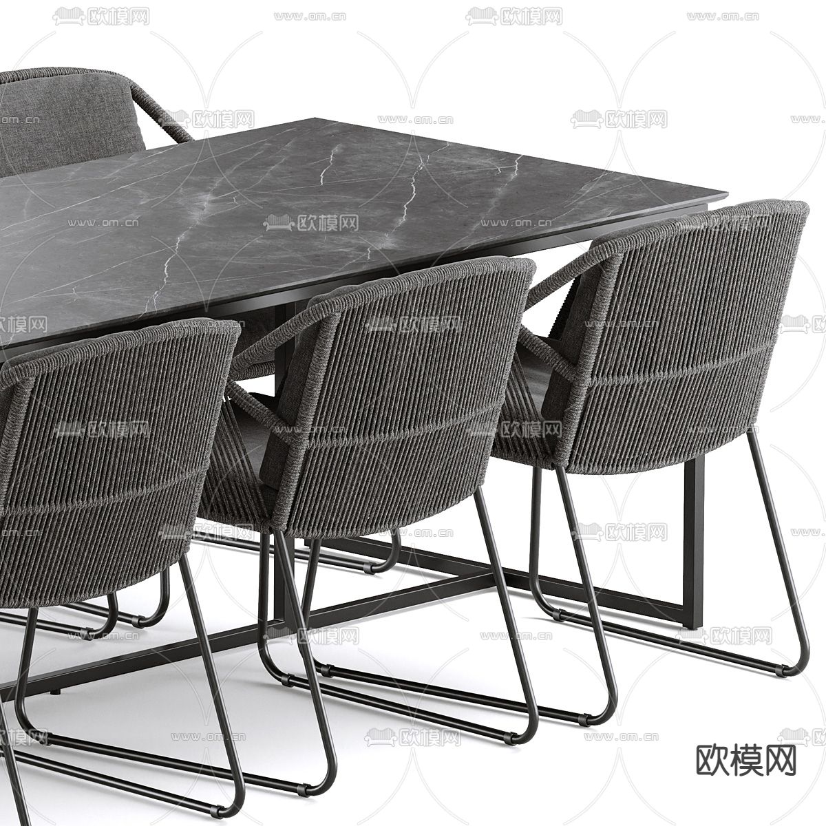 暗黑风条形餐桌椅3d模型下载（渲染图3）