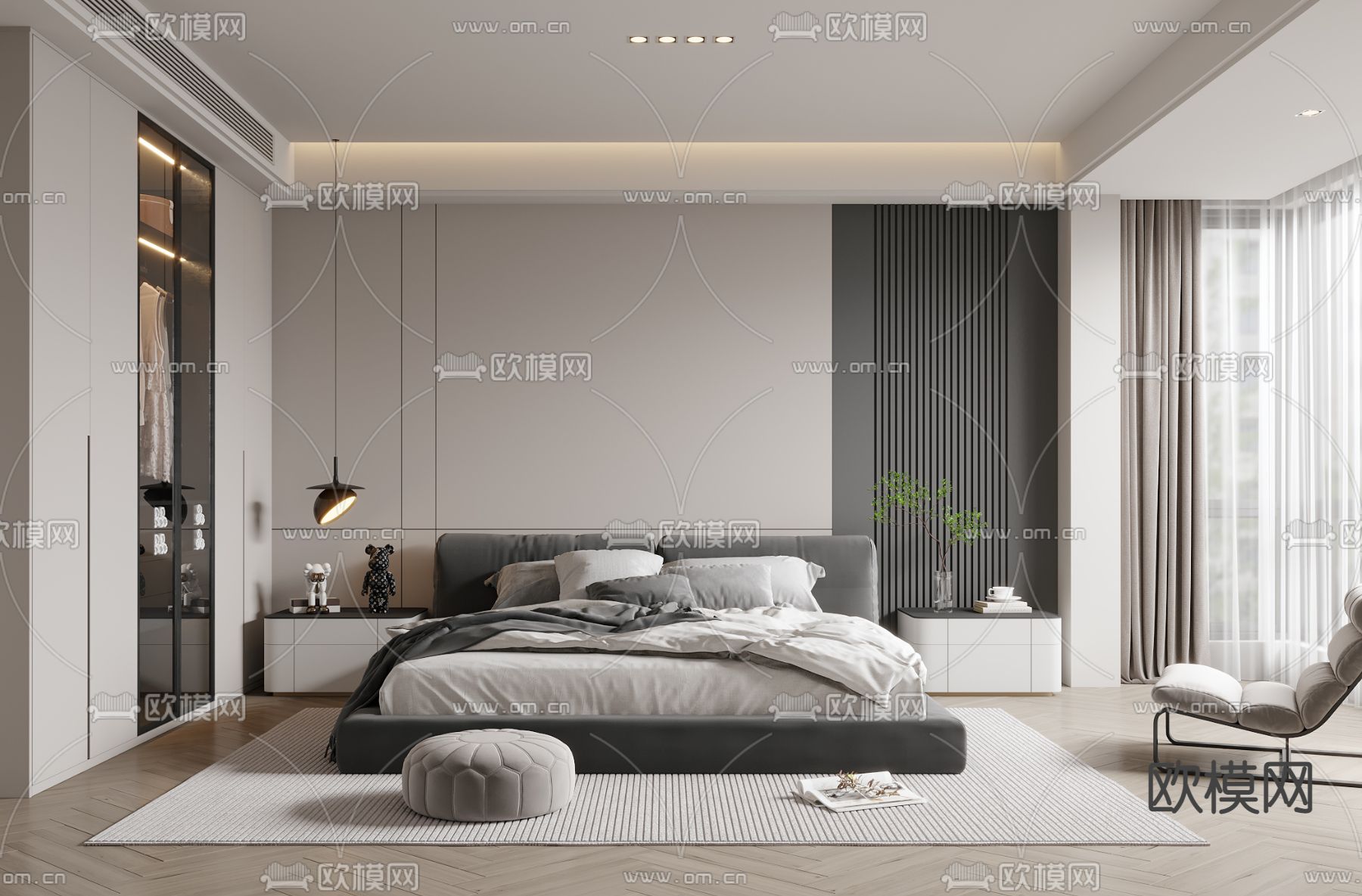现代卧室 主人房 主卧3d模型下载
