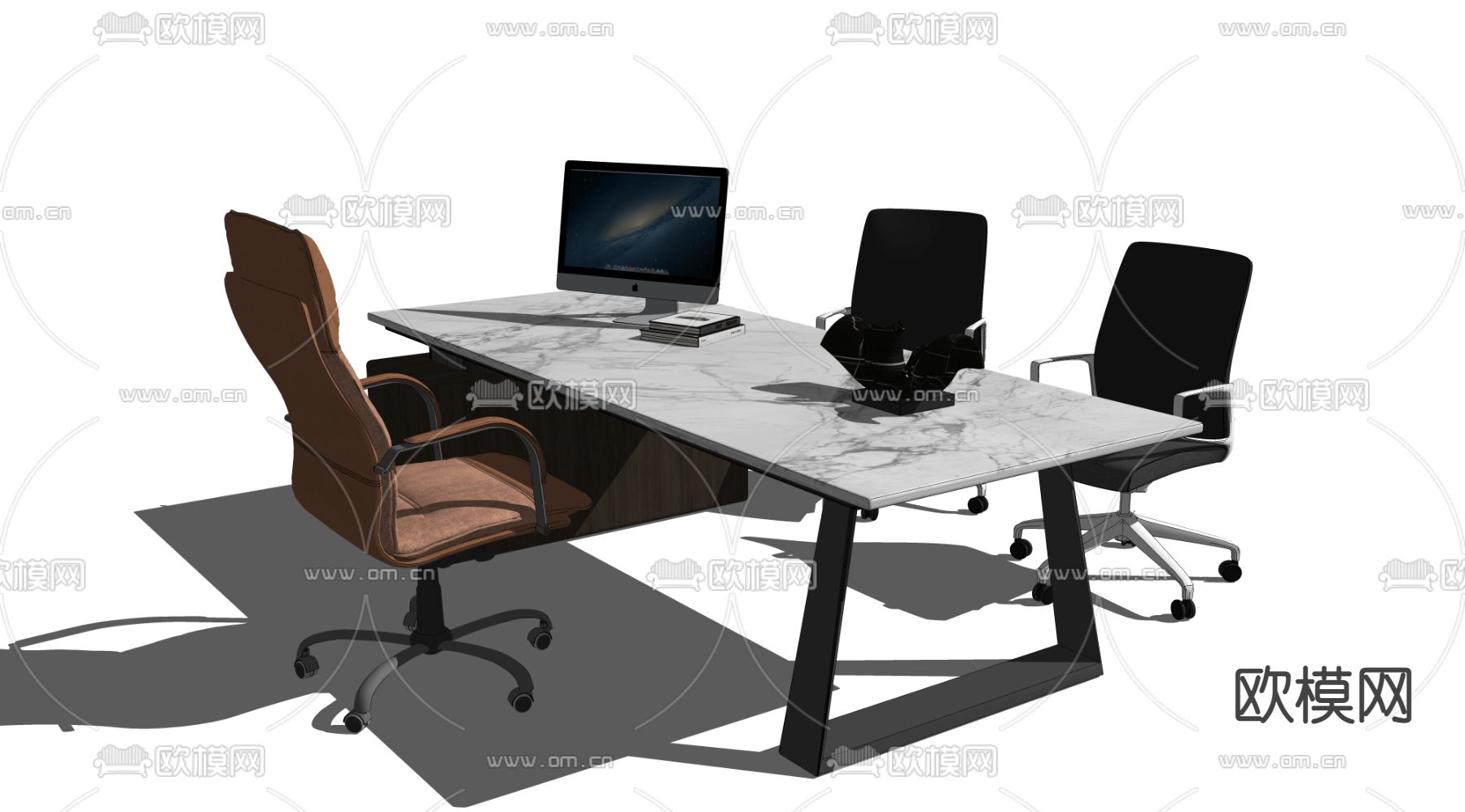 现代班台办公桌椅su模型下载（渲染图3）