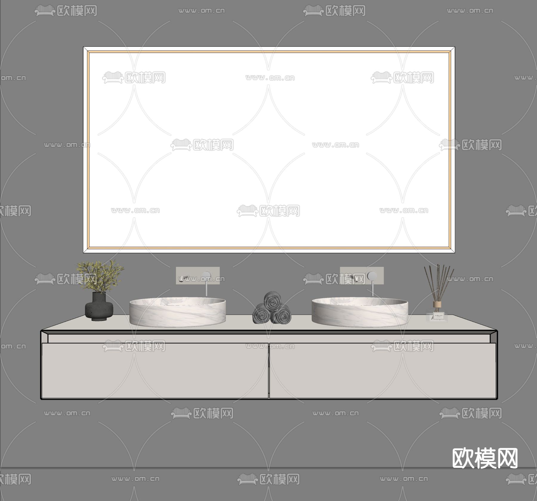 现代浴室柜 洗手台su模型