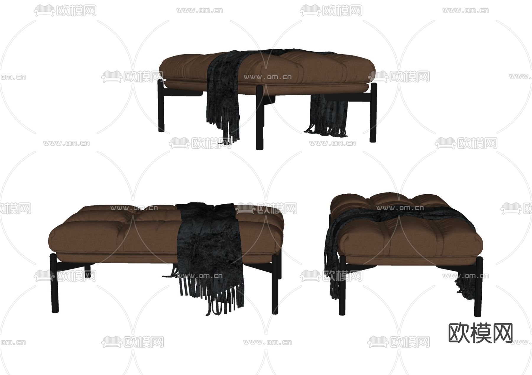 现代布艺床尾凳 脚踏su模型下载（渲染图2）