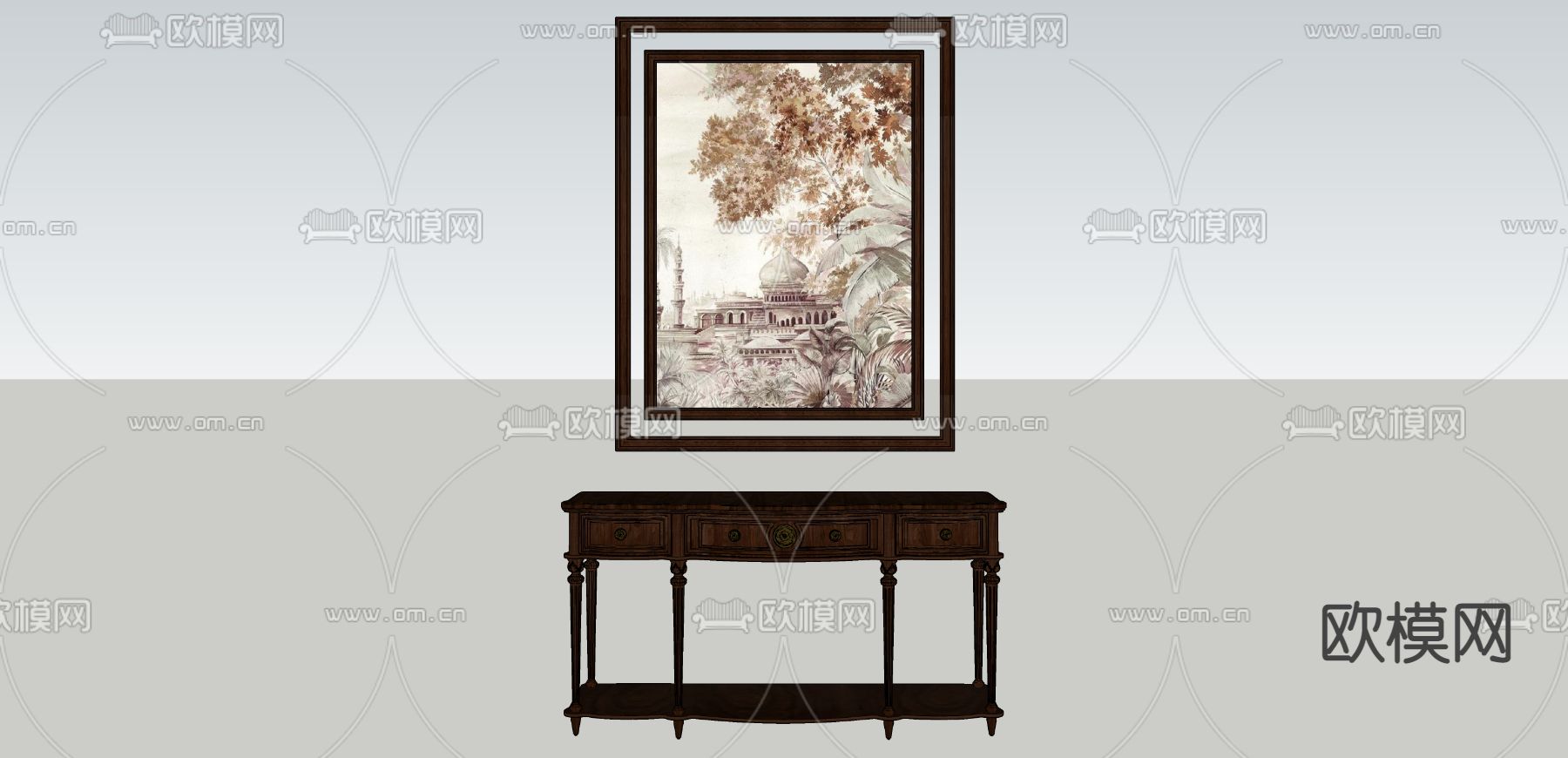 欧式古典玄关条案 端景柜su模型下载（渲染图2）