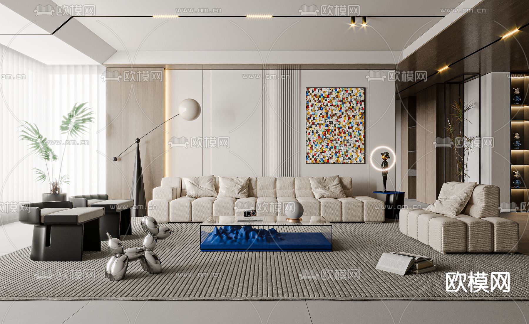 现代客厅3d模型下载（渲染图1）