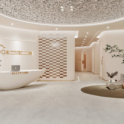  奶油风美容院 前台su模型 