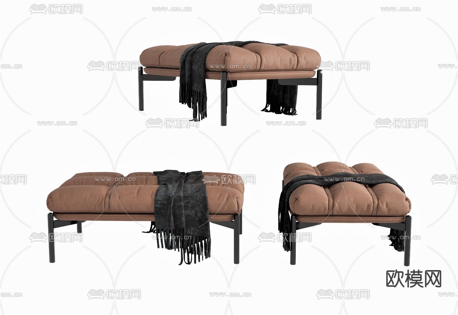 现代布艺床尾凳 脚踏su模型下载（渲染图1）