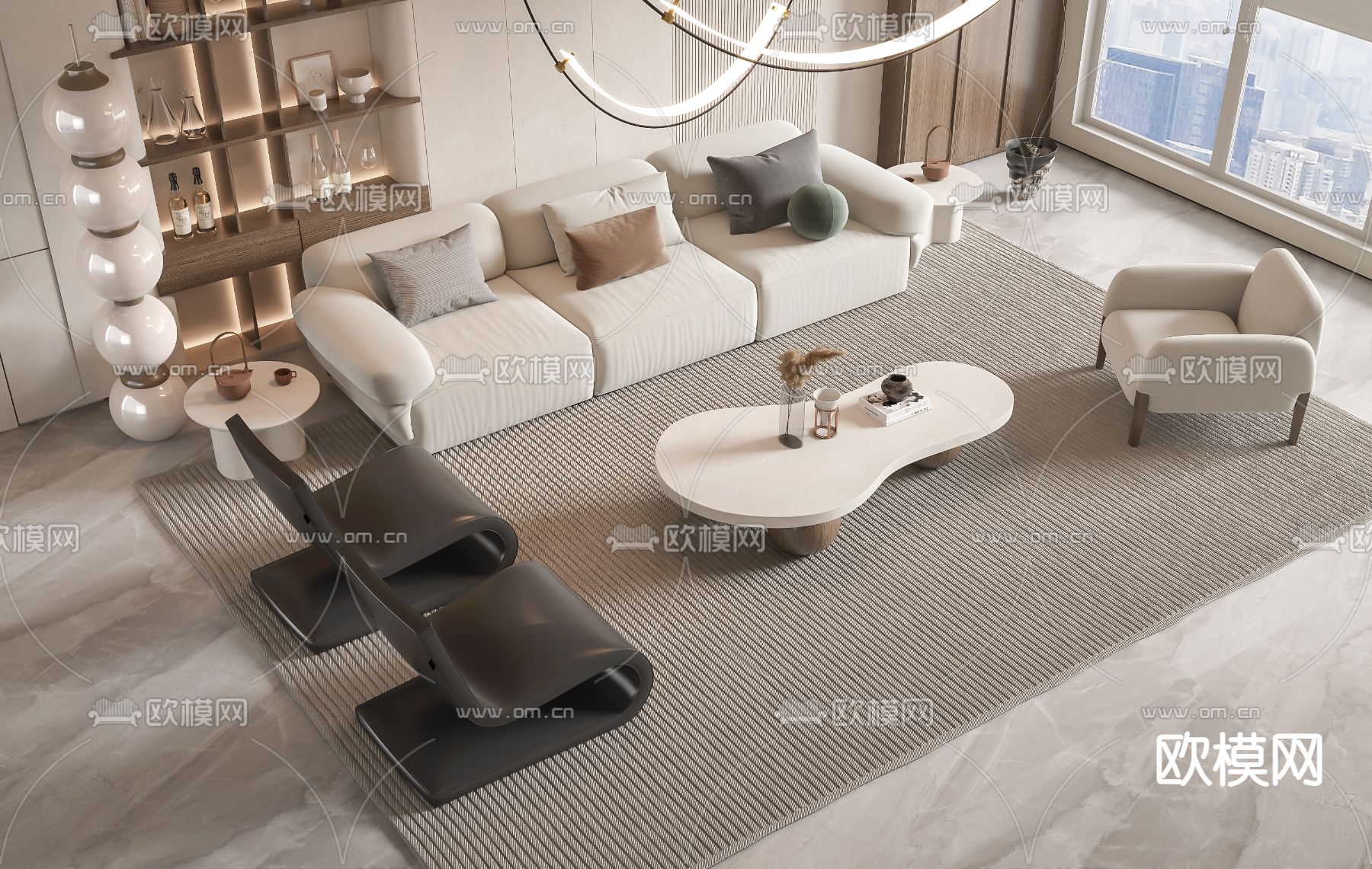 奶油风组合沙发3d模型下载