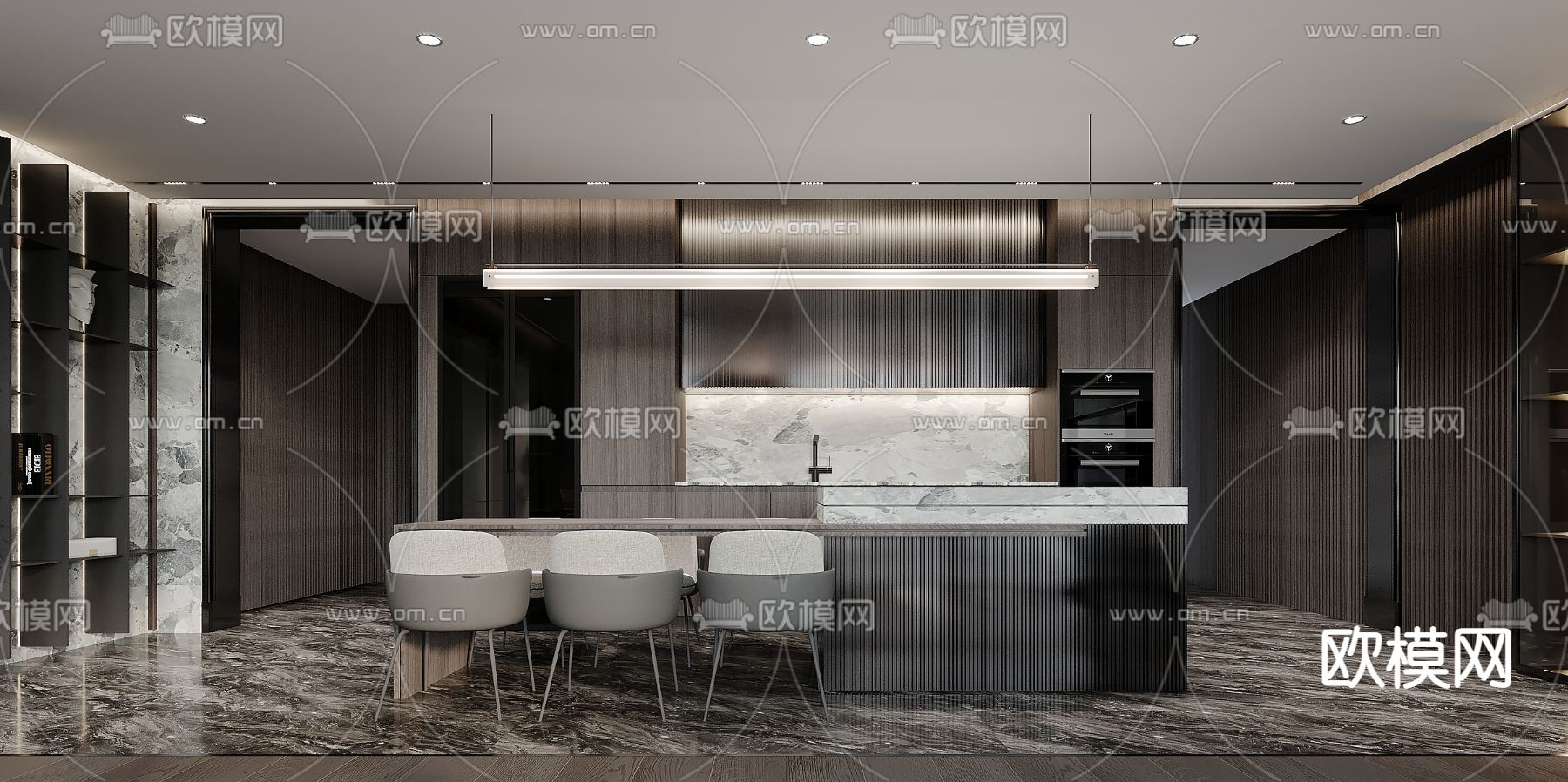 高级灰客餐厅3d模型下载（渲染图2）