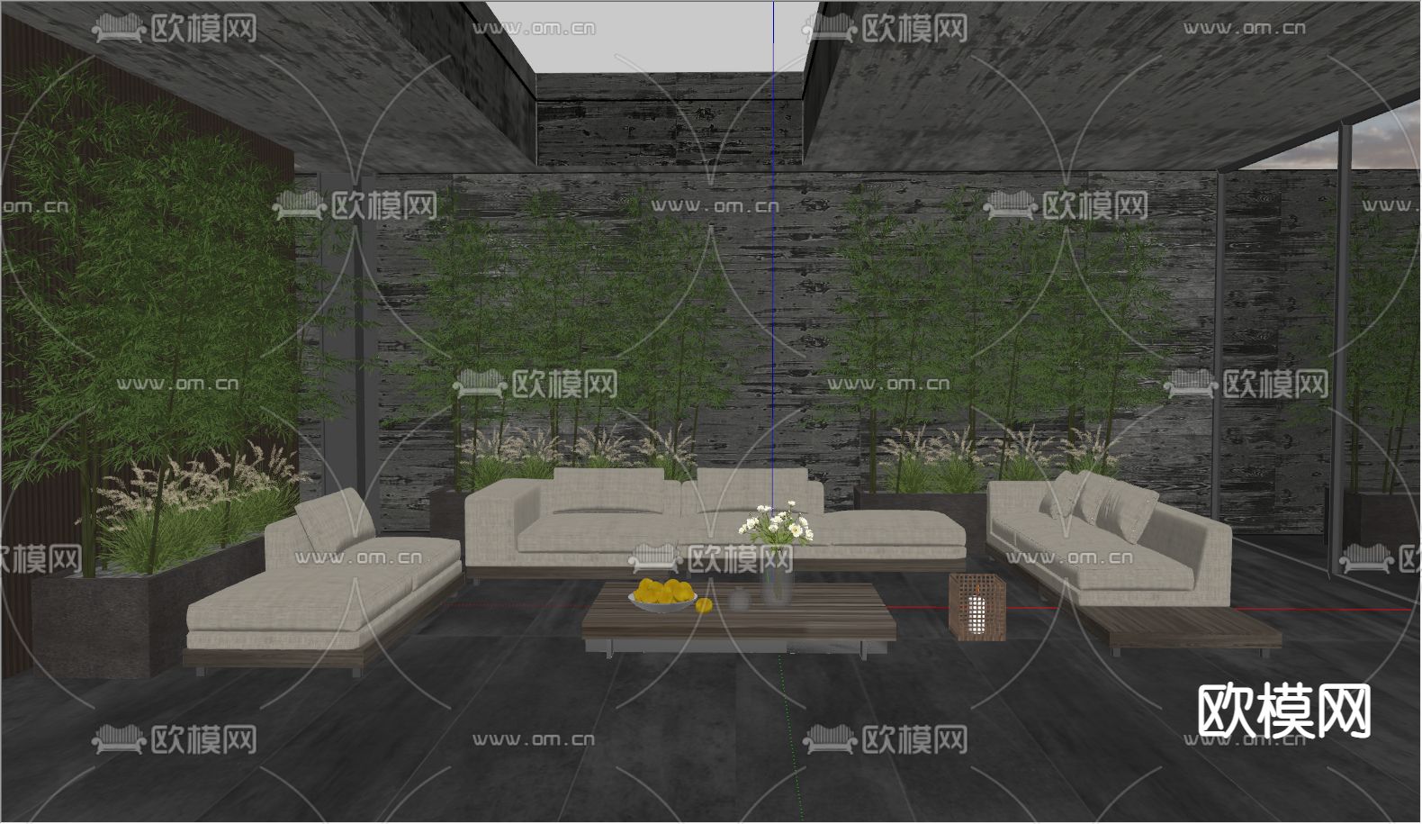 现代地下室 会客厅su模型下载（渲染图2）