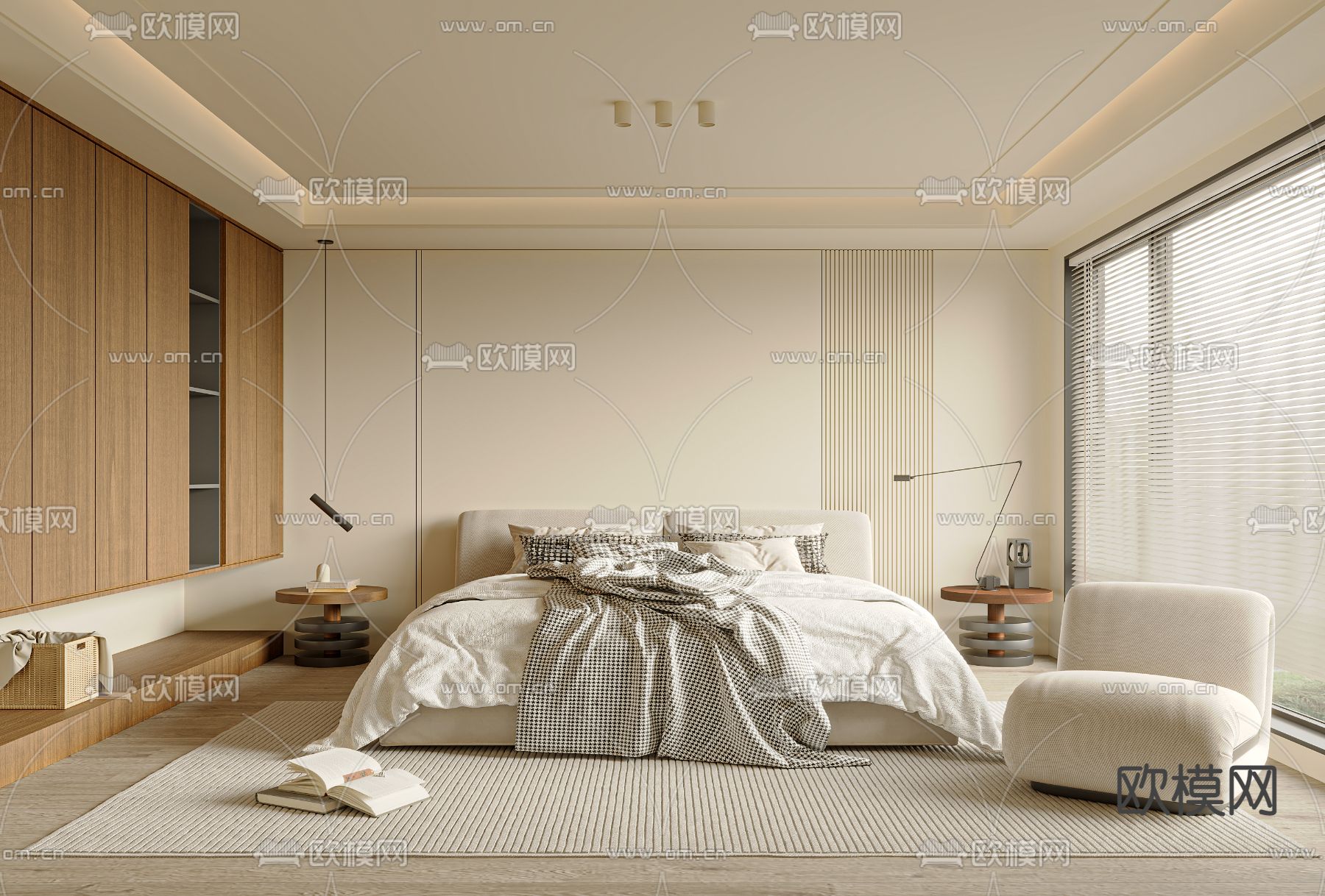 奶油风卧室 主卧 主人房3d模型下载（渲染图3）