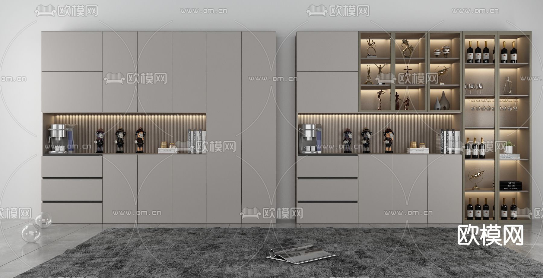 轻奢酒柜su模型下载（渲染图1）