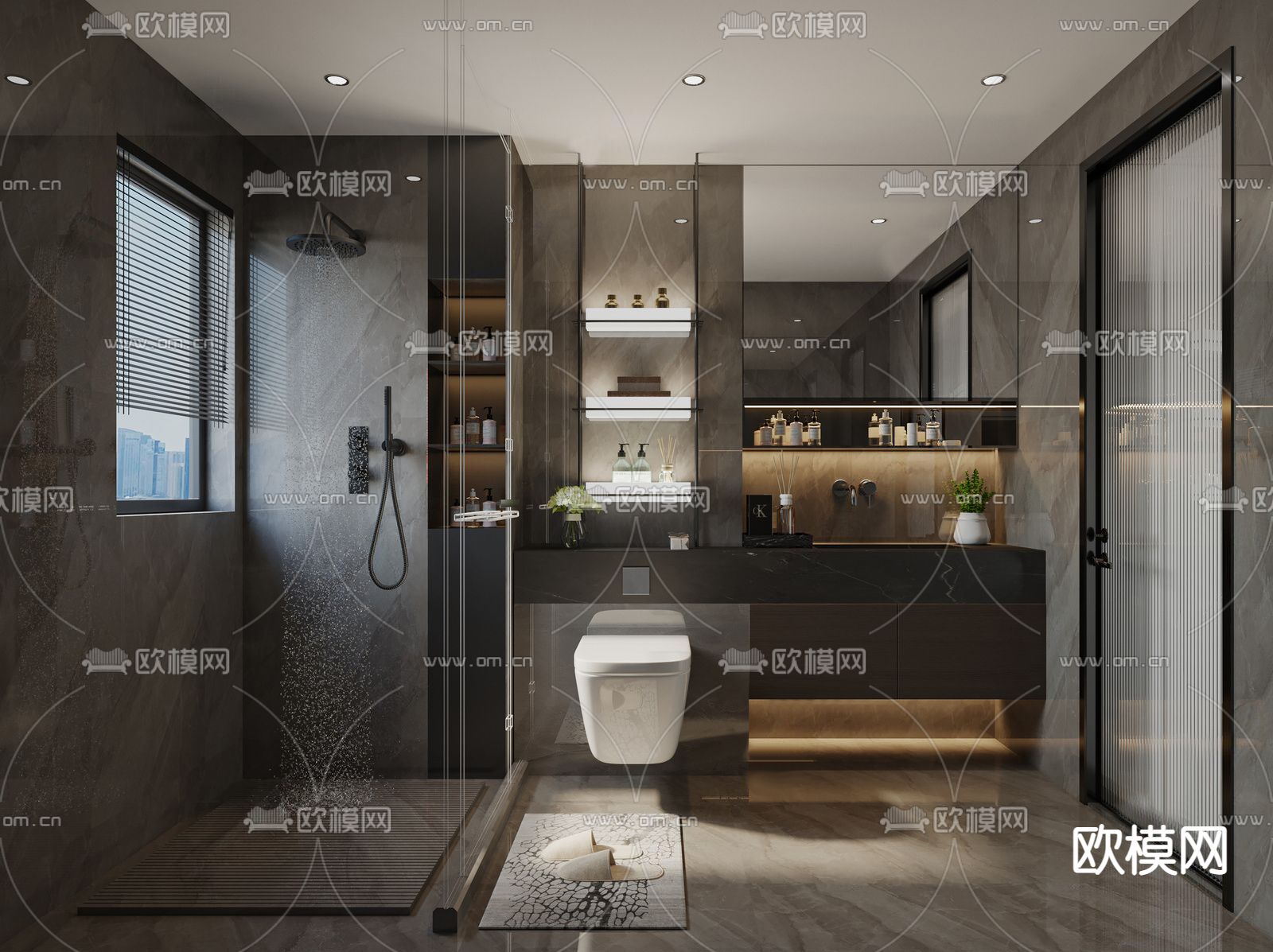 暗黑风卫生间 浴室su模型下载（渲染图1）