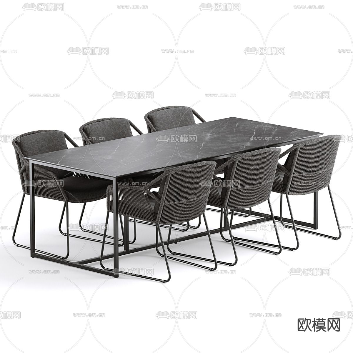 暗黑风条形餐桌椅3d模型下载（渲染图2）