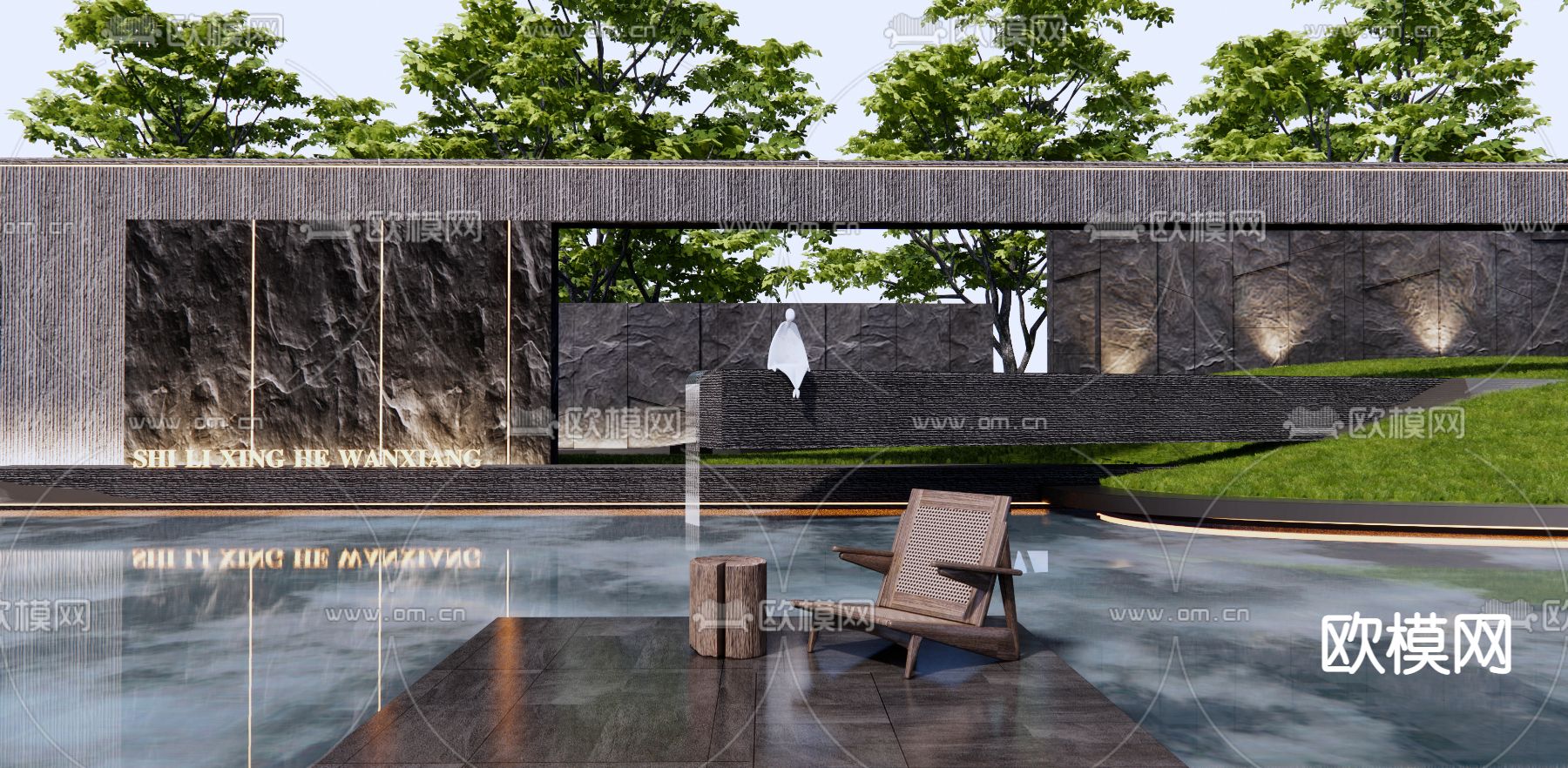 现代园林景观墙3d模型下载