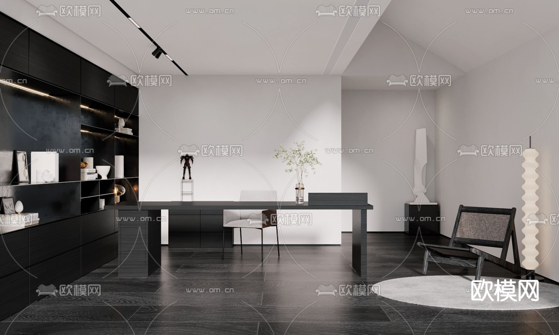 暗黑风书房3d模型下载（渲染图1）