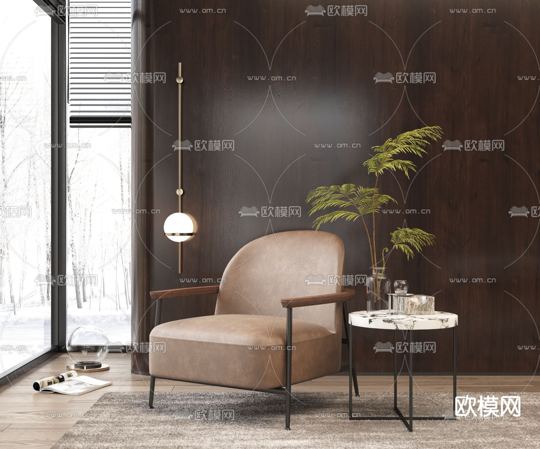 现代单人沙发su模型下载（渲染图1）