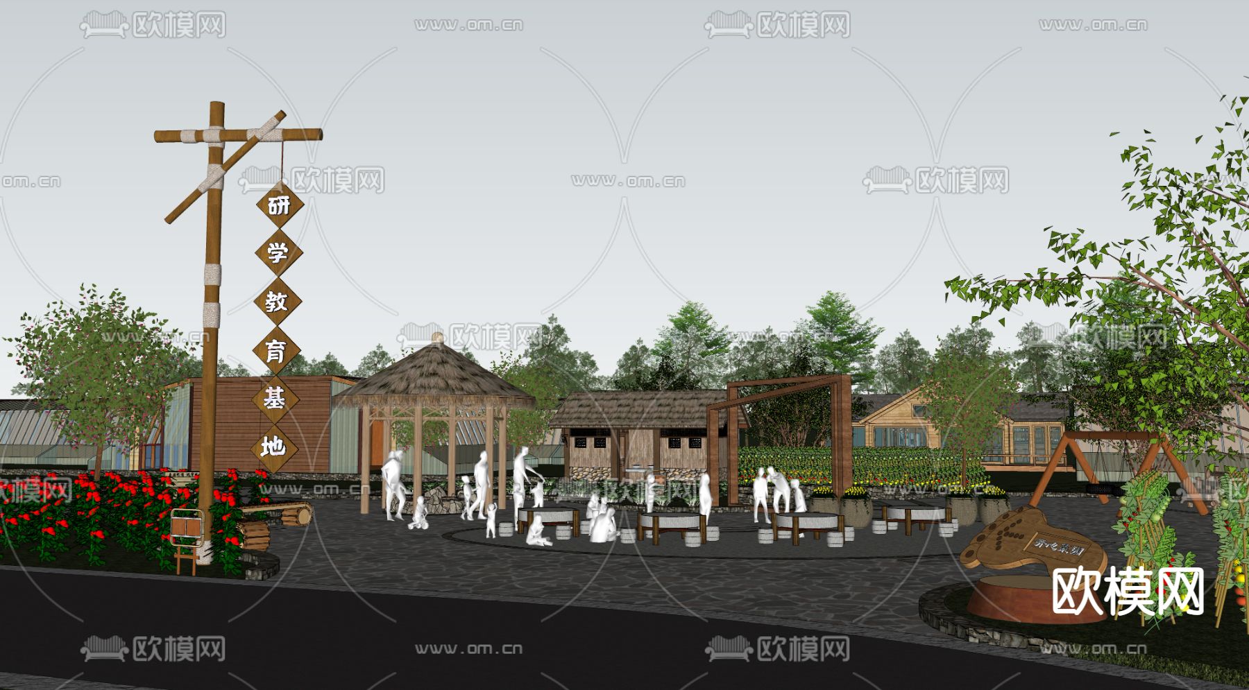 中式亲子研学基地su模型下载（渲染图3）