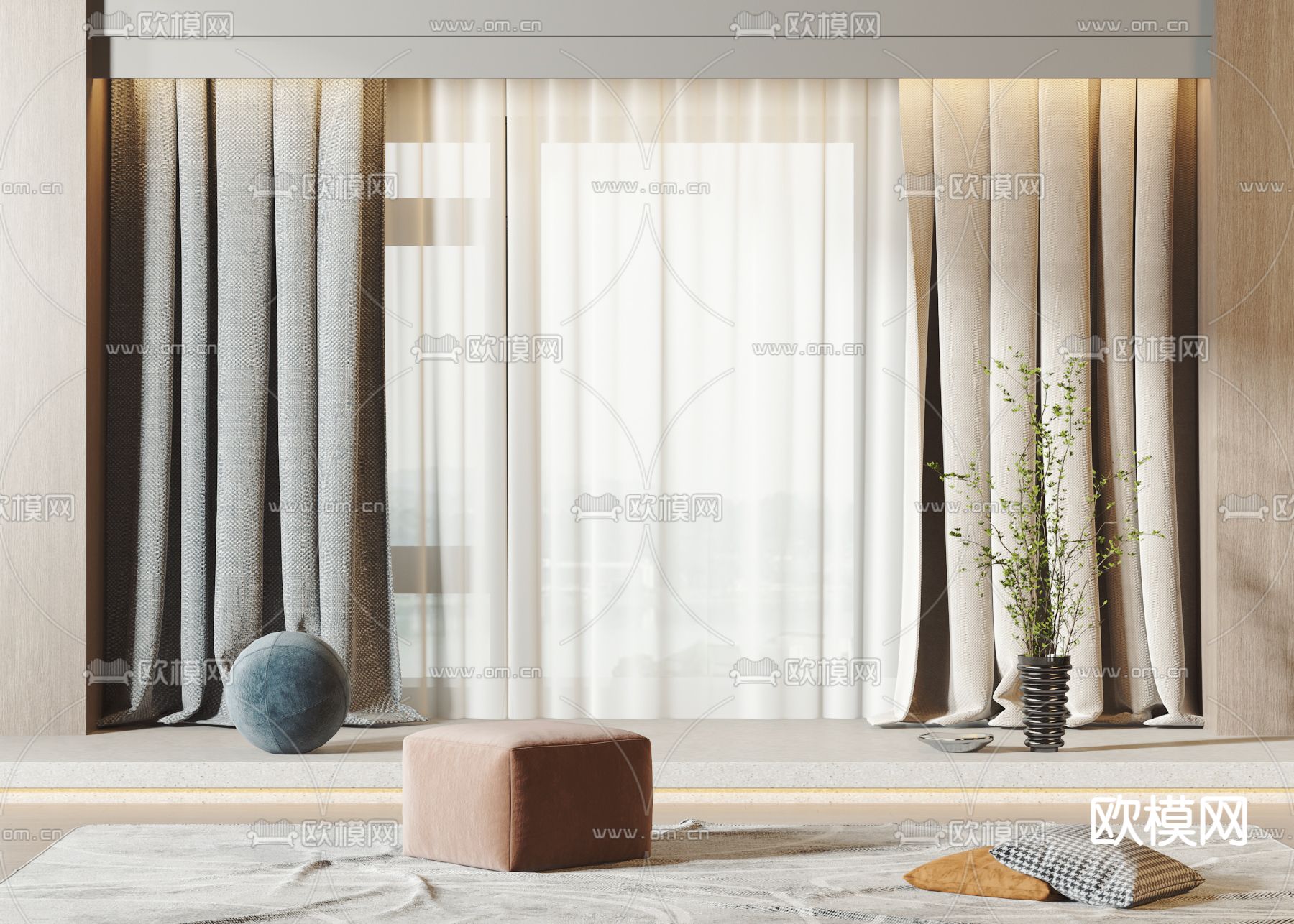 窗帘 纱帘3d模型下载