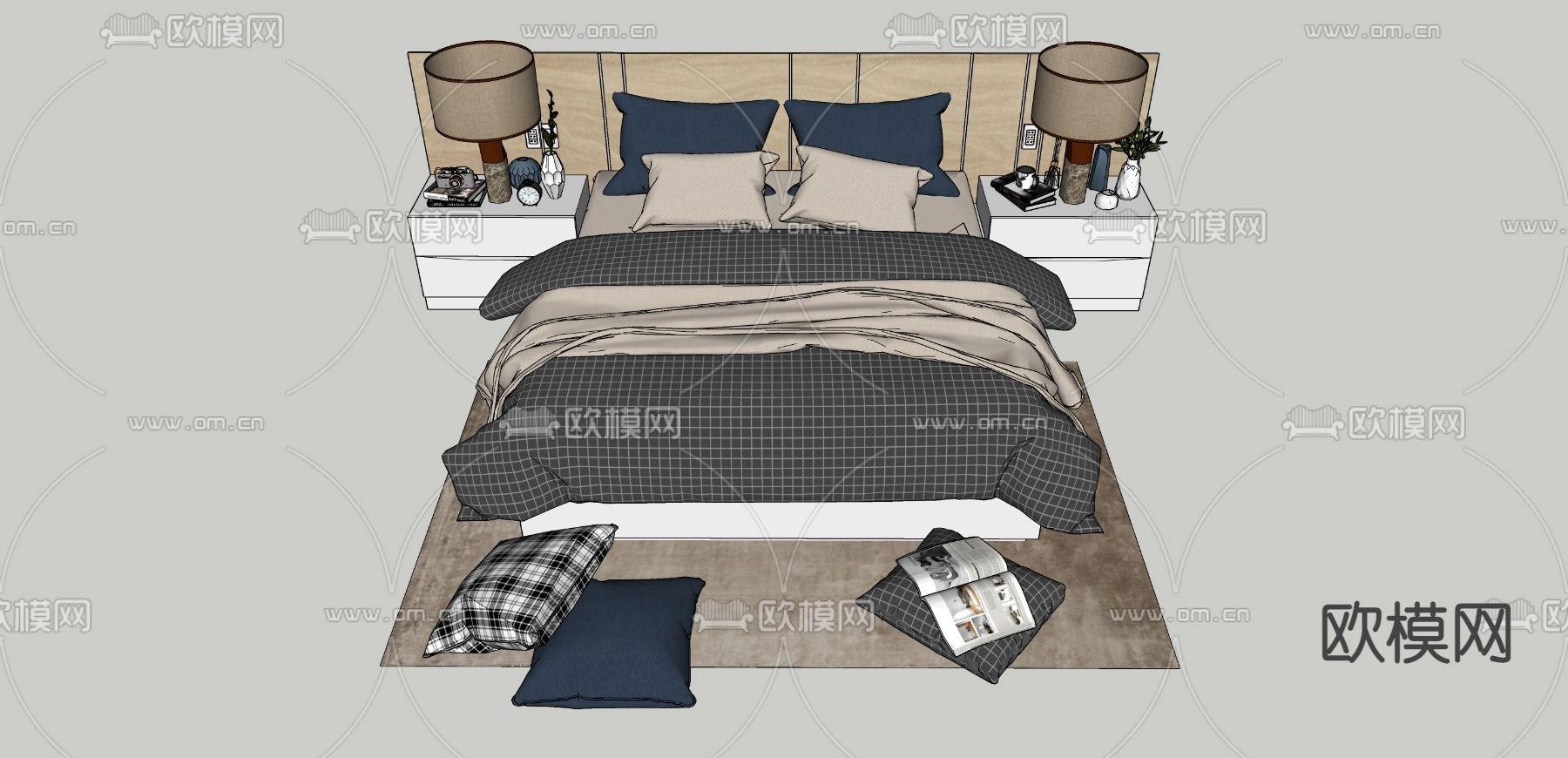 北欧双人床su模型下载（渲染图3）