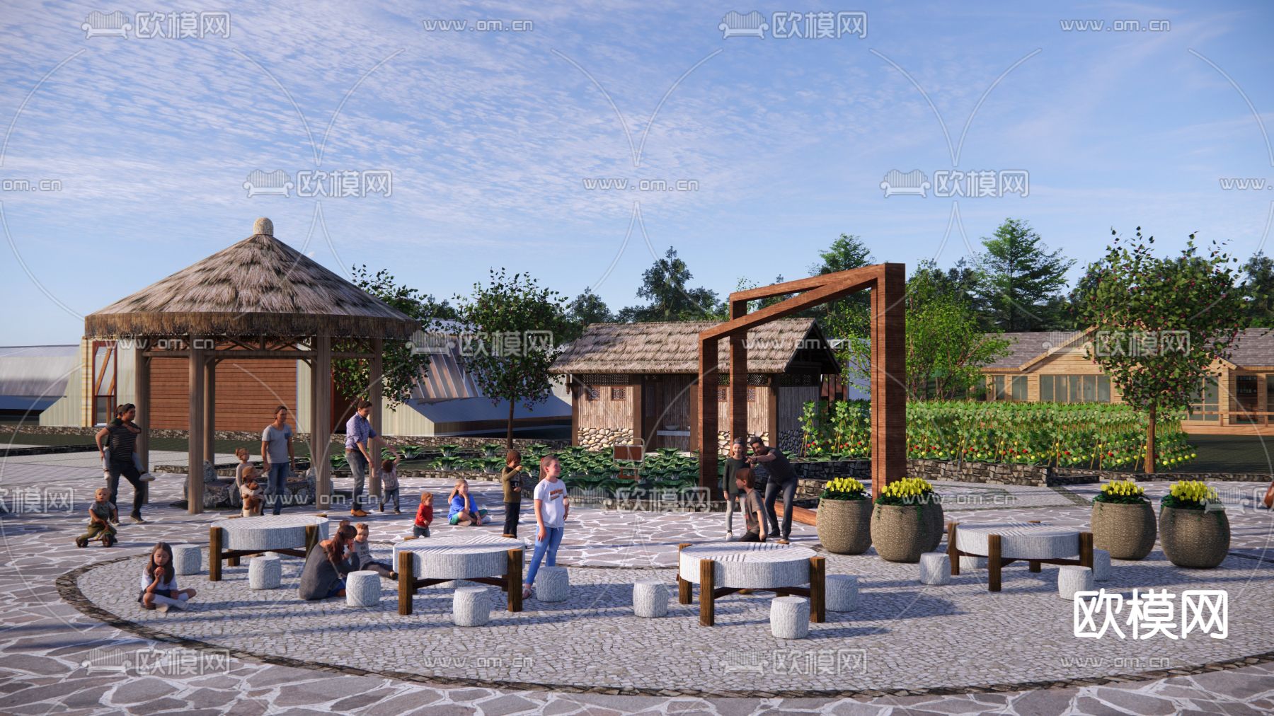 中式亲子研学基地su模型下载（渲染图2）