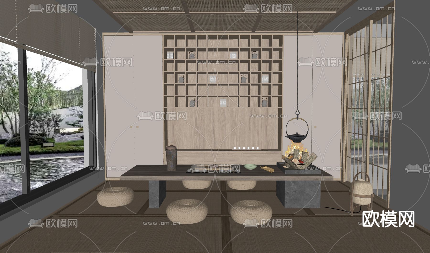 日式榻榻米茶室su模型