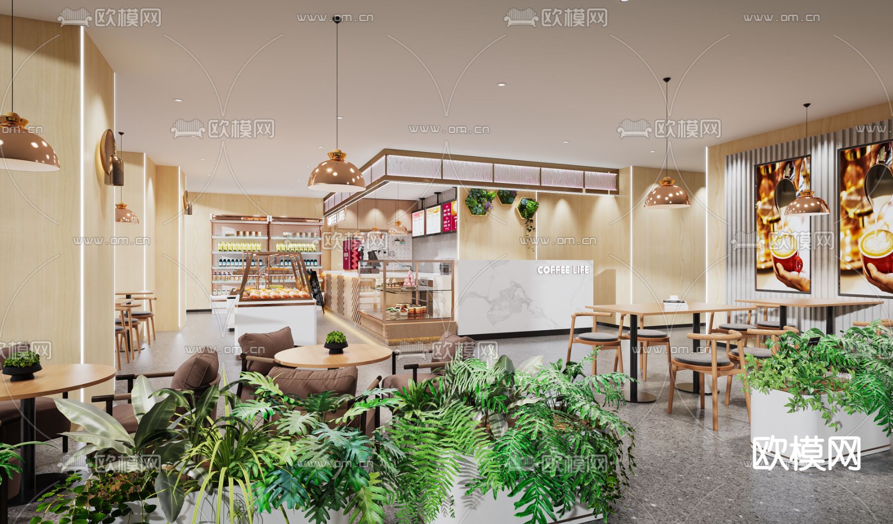 北欧风咖啡店3d模型下载（渲染图1）