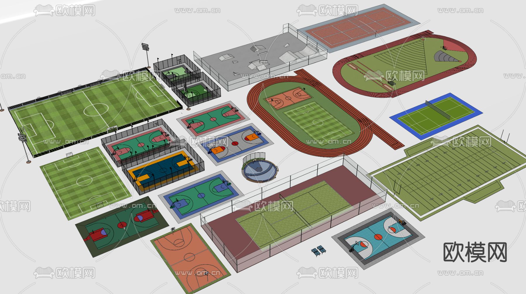 现代运动场 足球场su模型下载（渲染图2）
