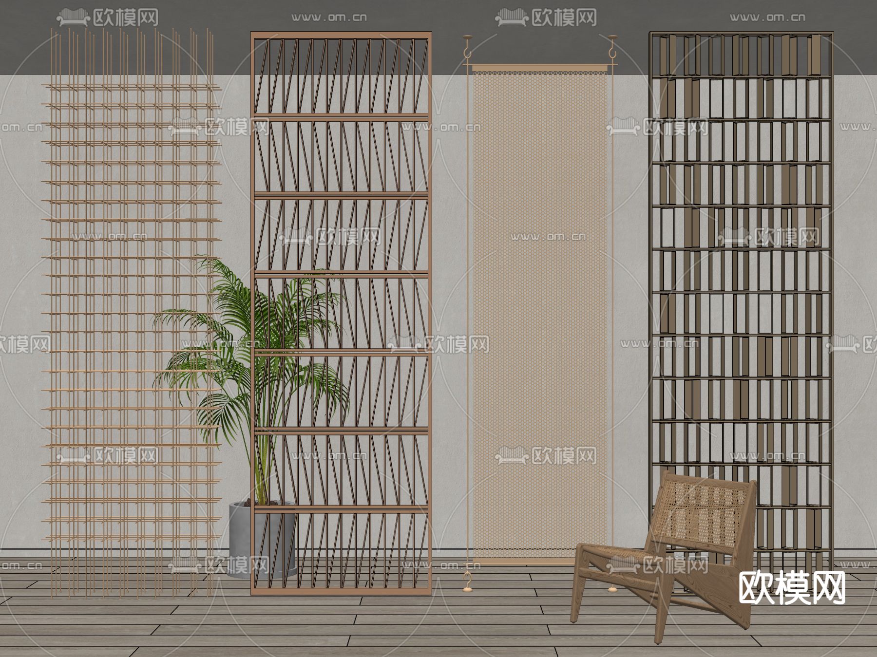 现代金属隔断 屏风su模型
