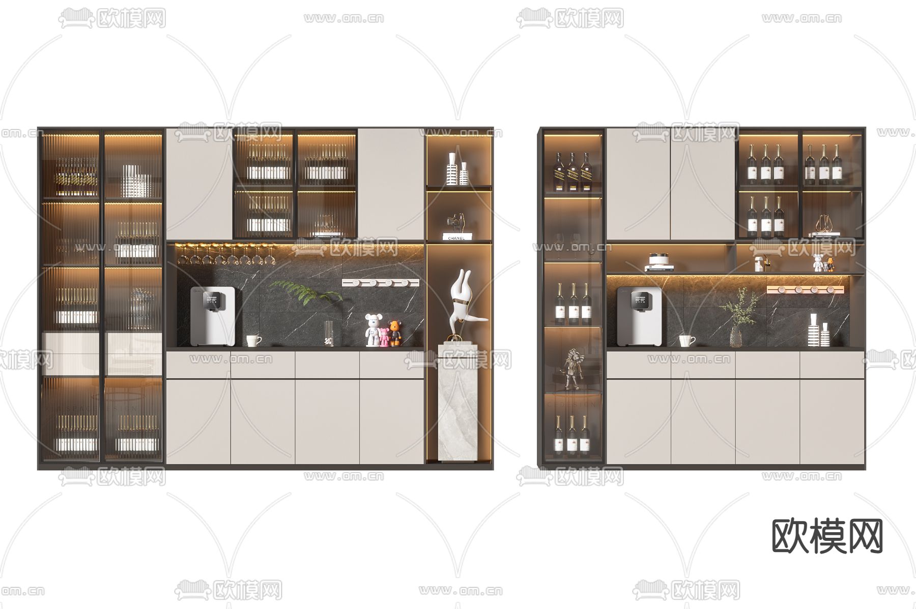 现代玻璃酒柜su模型下载（渲染图1）