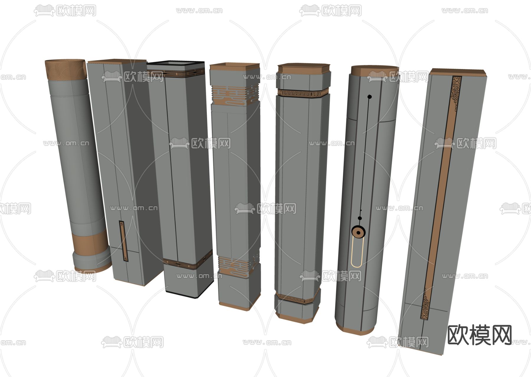 新中式柱子 装饰柱su模型