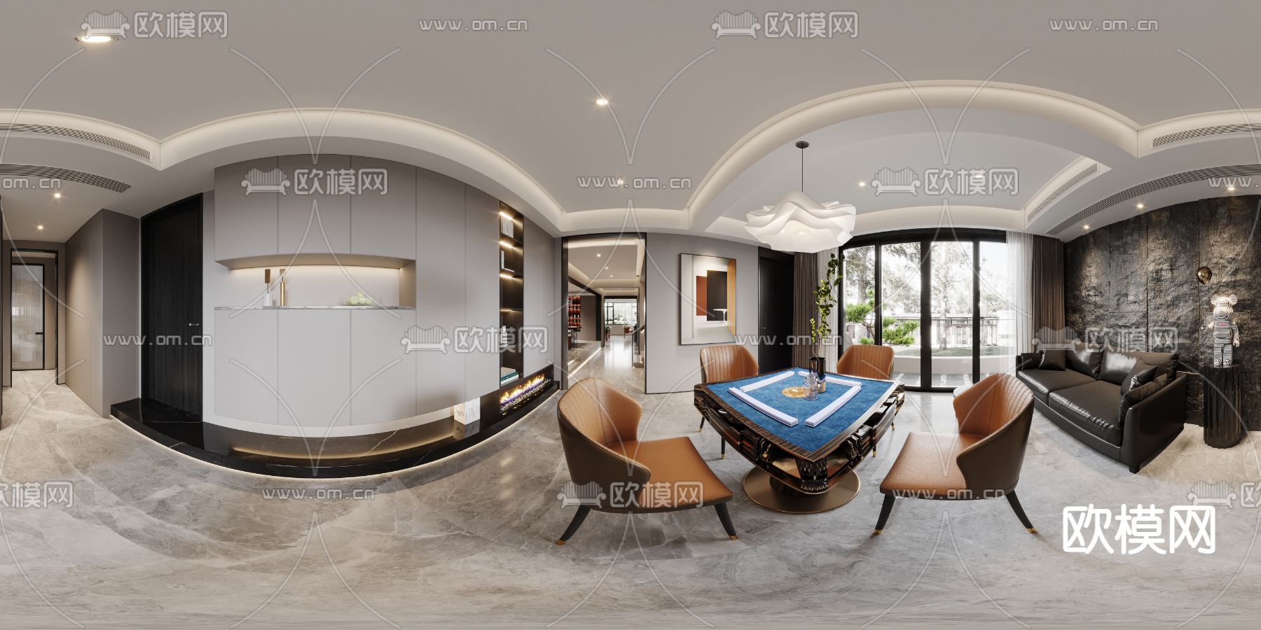 轻奢麻将房cr全景3d模型
