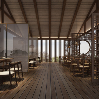 新中式农家乐客栈3d模型