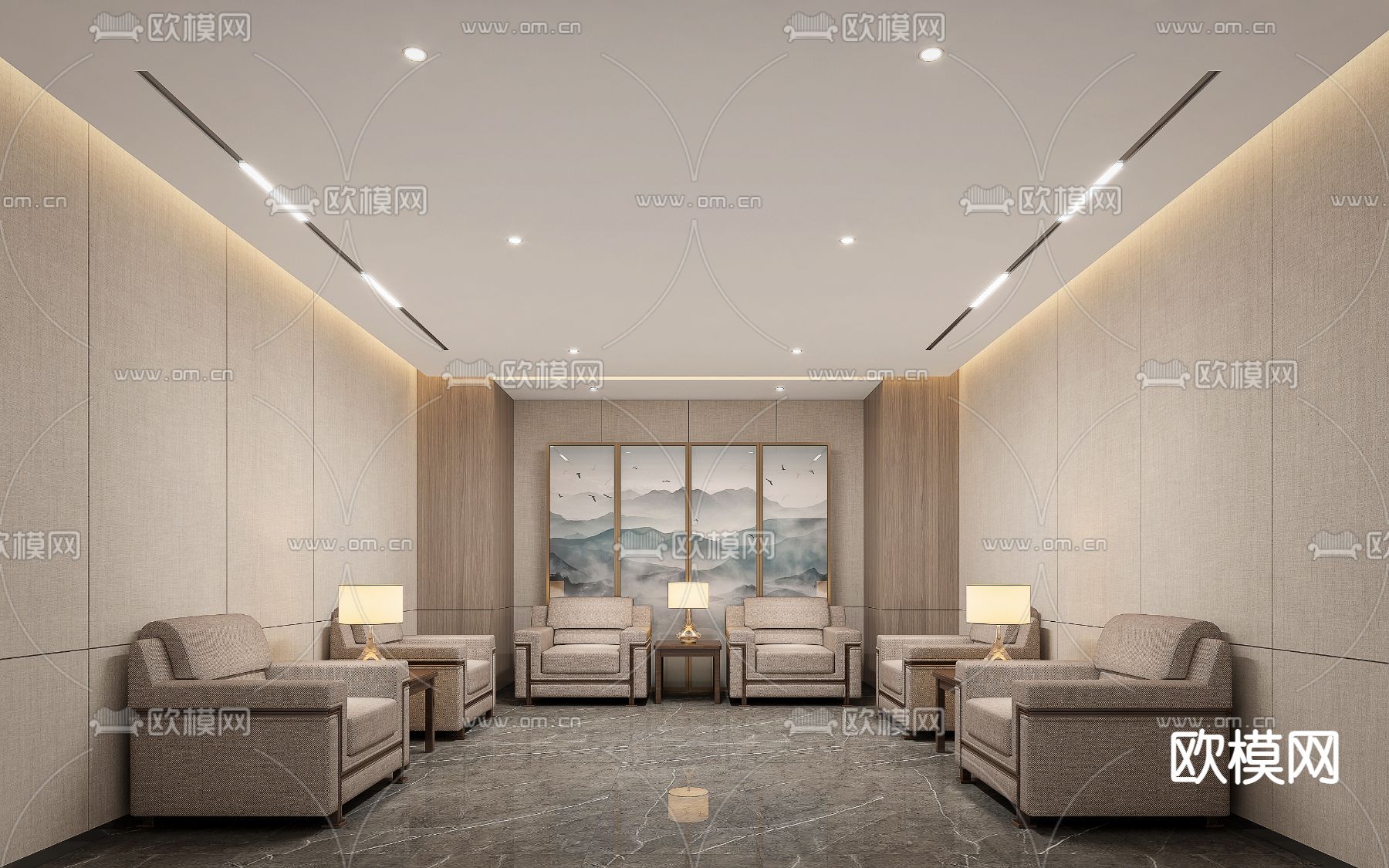 新中式接待室 会客室su模型下载