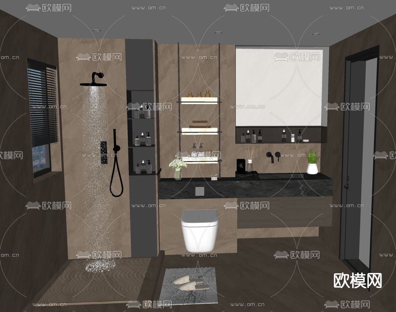 暗黑风卫生间 浴室su模型下载（渲染图2）
