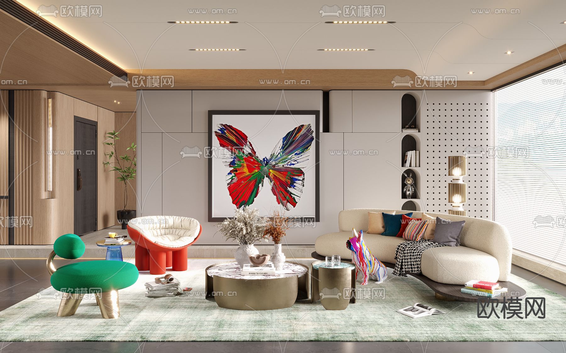 孟菲斯风客厅3d模型下载（渲染图1）