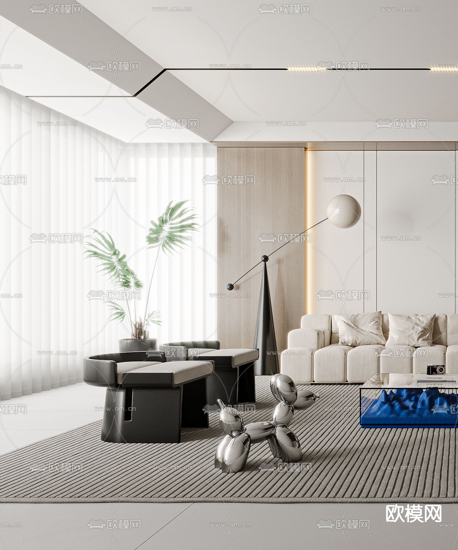 现代客厅3d模型下载（渲染图2）