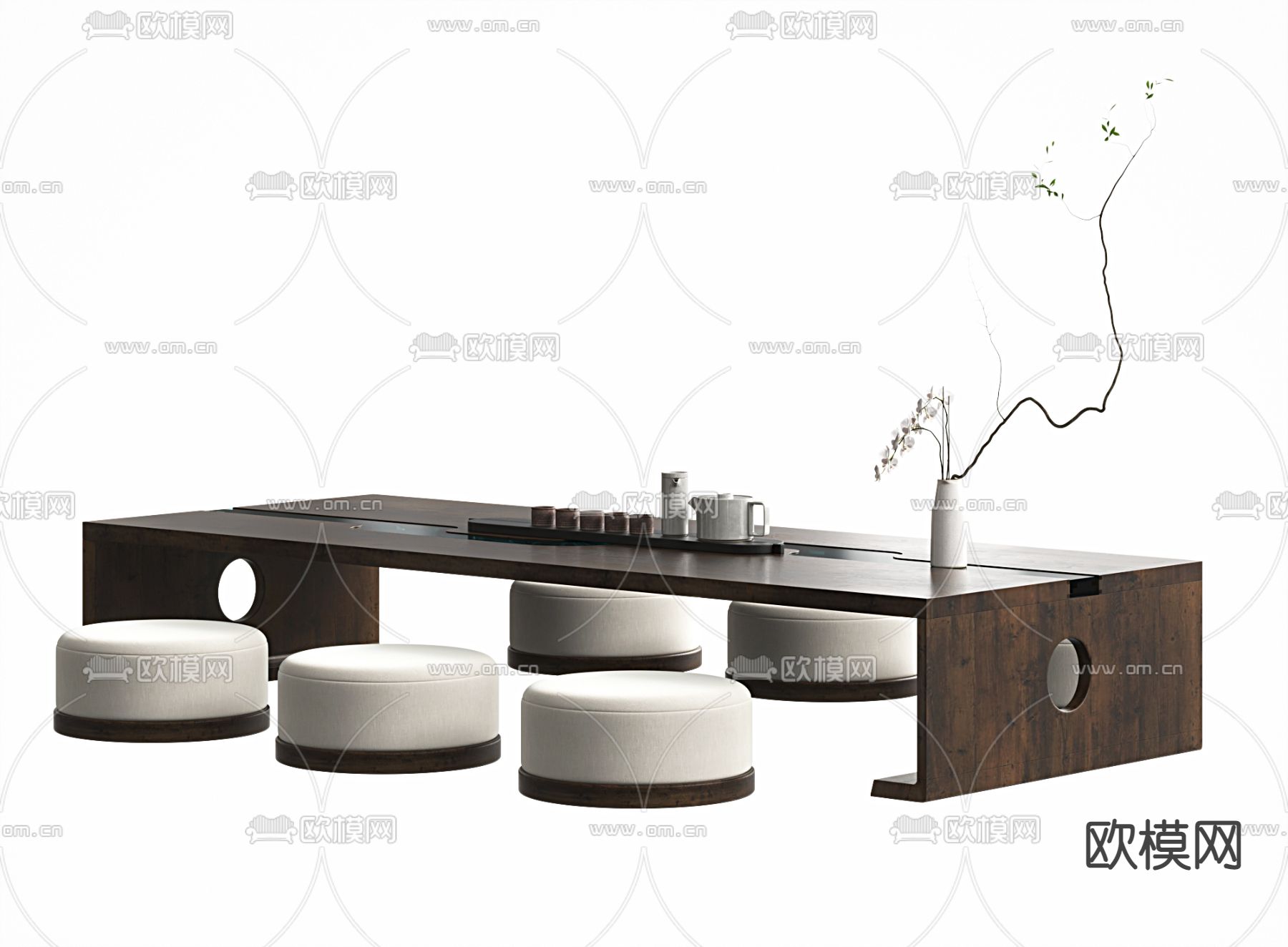 新中式茶桌椅3d模型