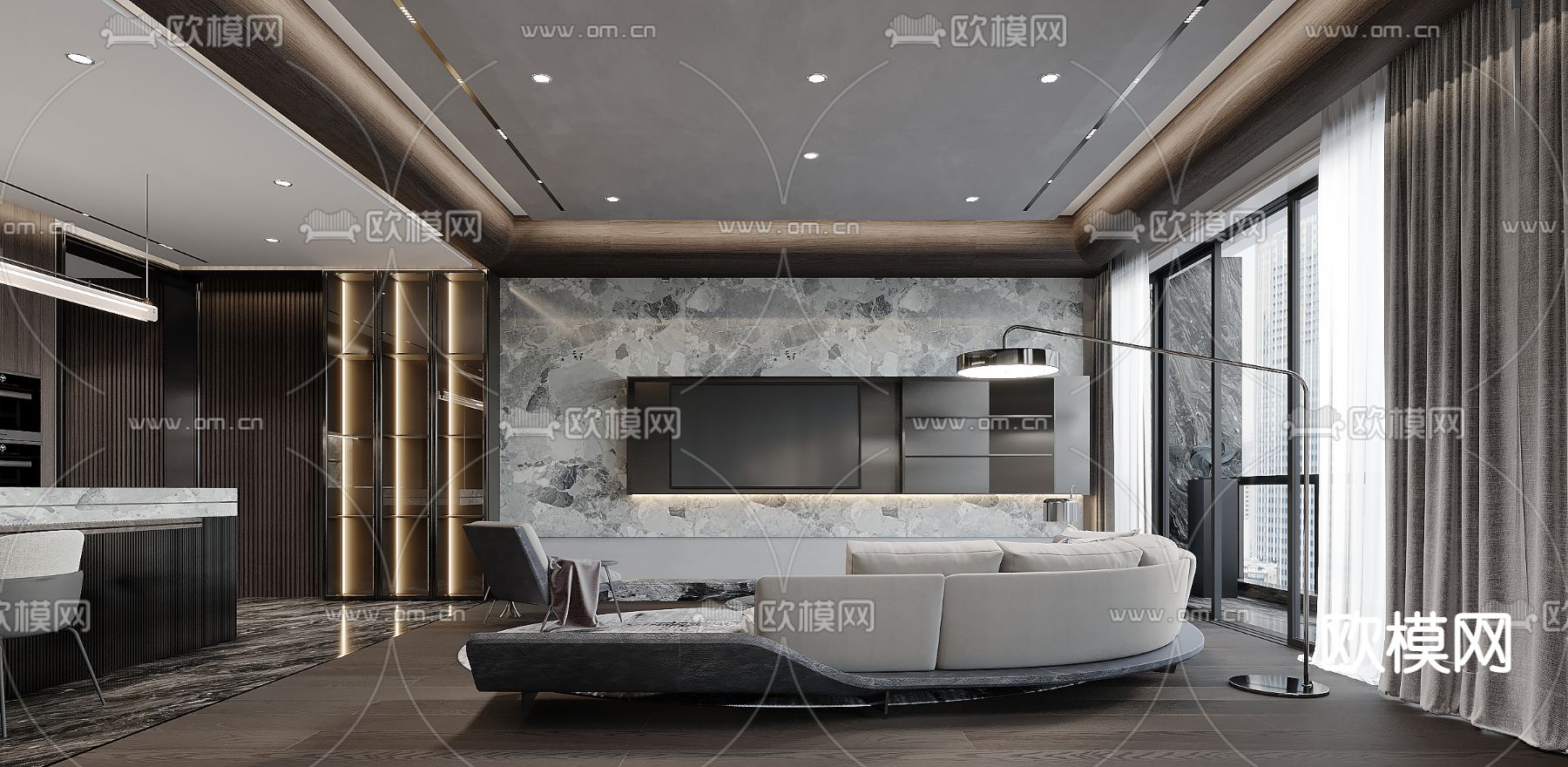 高级灰客餐厅3d模型下载（渲染图3）