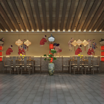 新中式农家乐客栈3d模型